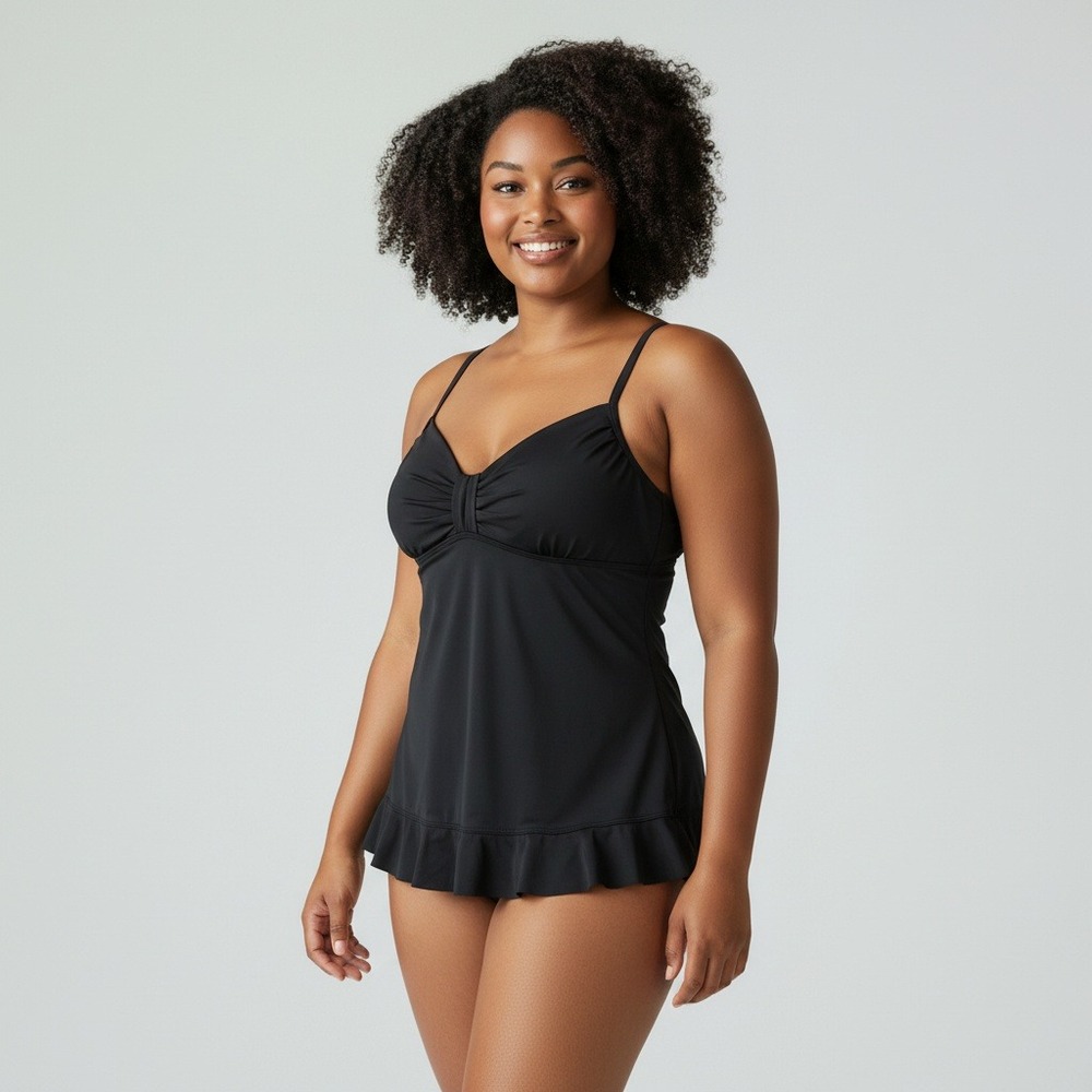 Lands End Tankini Women 8 Black Swimwear Summer Beach Vacation Adjustable Straps